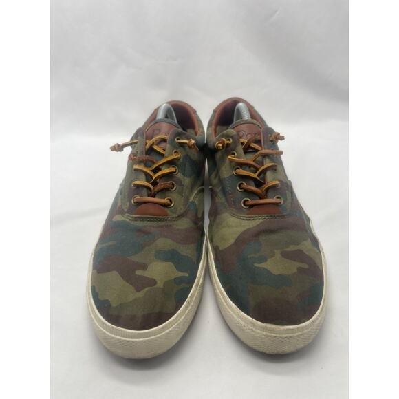 Mens Polo Ralph Lauren Vaughn Canvas Sneakers Green Camo Red Pony Size 12 D - Picture 5 of 10